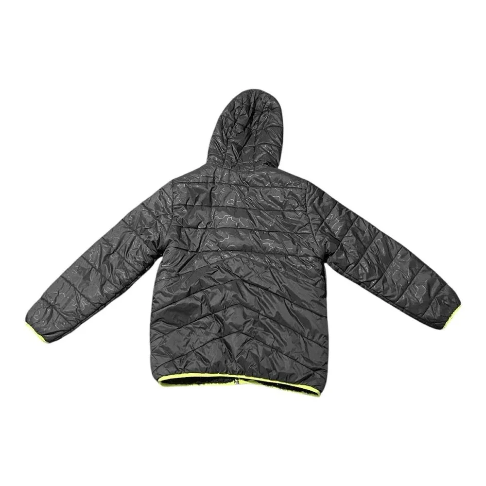Eddie Bauer Jacket Youth Medium 10/12 Black Hooded Reversible Sherpa Puffer Zip‎